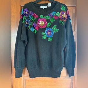 Vintage JJ FARGO 80s Sequined Floral Sweater ✨